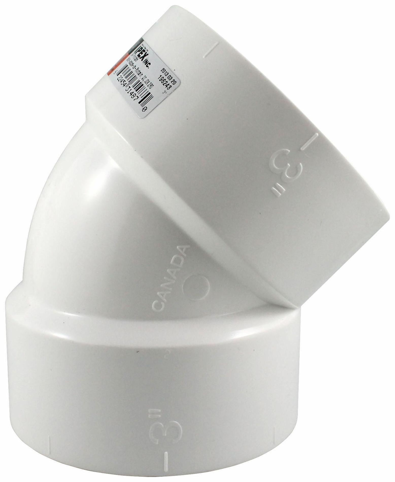 Ipex 3"x45D PVC FGV ELBOW HxH SYSTEM 636 196243 Shop Online Andrew